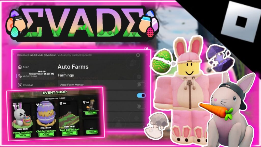 [🐰easter event🐰]Roblox evade|script auto farm money,egg event,fly,speed,respawn|Draconic Hub