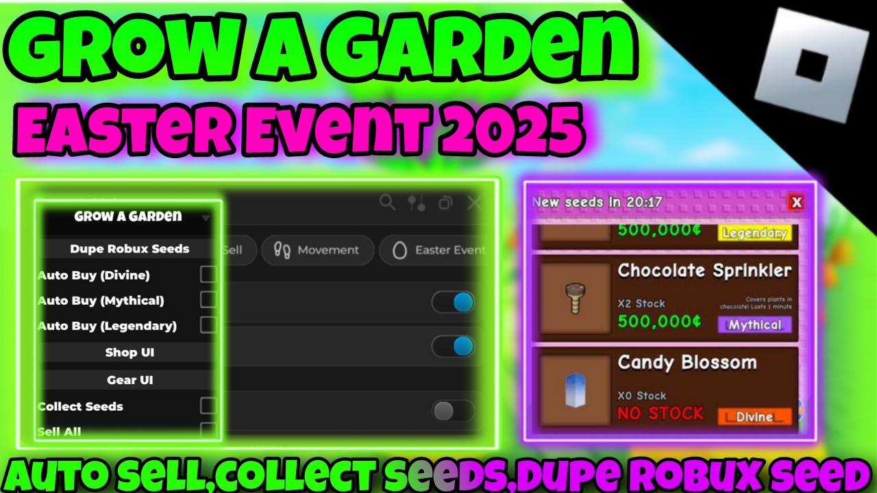 [🐰Easter Event🐰]Roblox grow a garden|Script auto sell,collect seeds,Dupe robux seed|Tora & doggoman