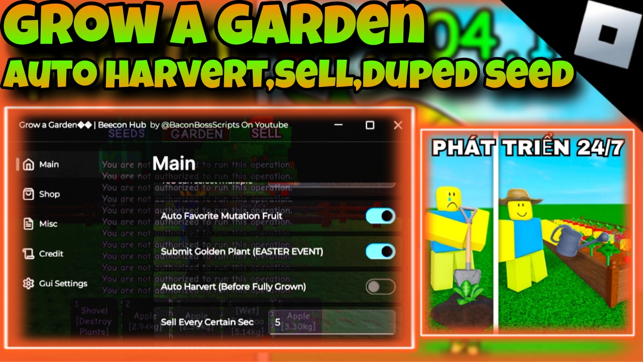 [OP]🧑‍🌾Roblox grow a garden🧑‍🌾|script auto harvert,sell,dupe sees, favorite mutatio fruit|Beecon Hub