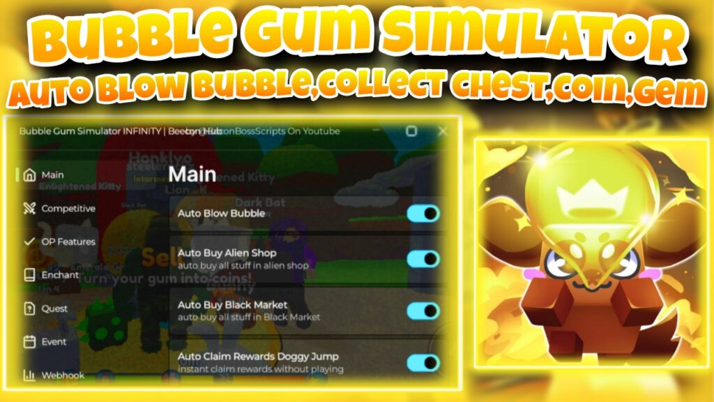 [OP]Roblox bubble gum simulator infinity|Script auto blow bubble, Collect chest,coin,gem|Beecon Hub