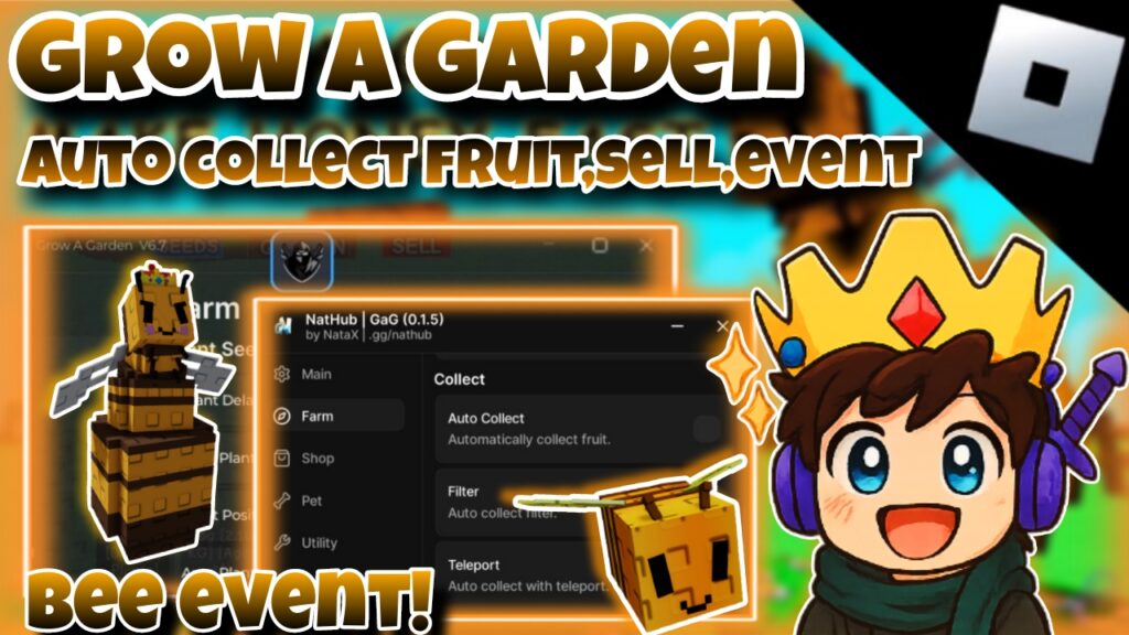 [BEE EVENT]🐝Roblox Grow a Graden🐝|Auto collect fruit,sell,event|*KEYLESS*