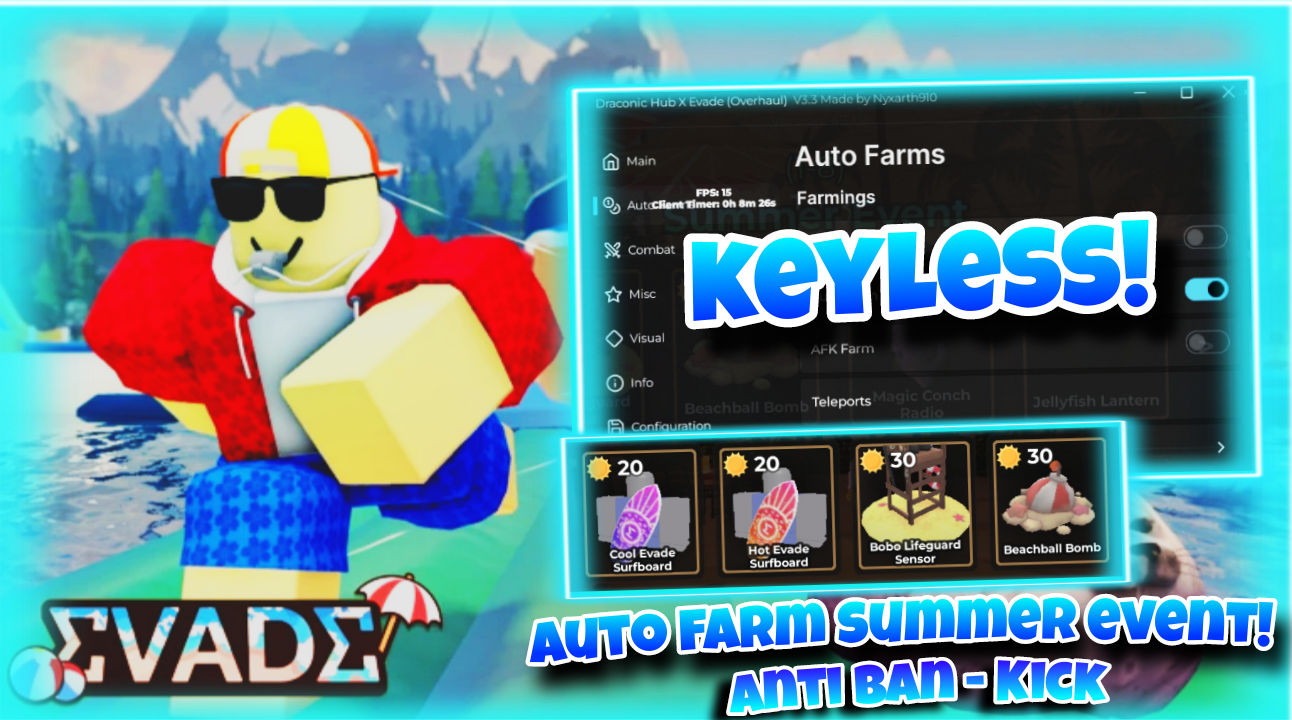 [SUMMER EVENT]Roblox Evade|best script auto farm summer event|speed,fly,Respawn|mobile/PC|*KEYLESS*