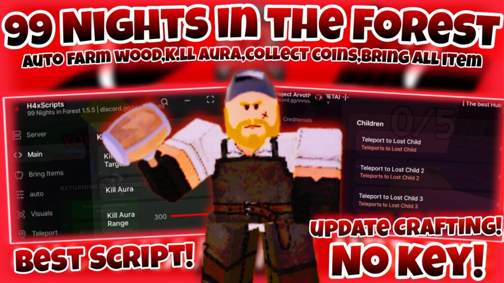 [CRAFTING]🔦Roblox 99 Nights in the Forest🔦|best Script auto farm wood,Bring all item|*KEYLESS*