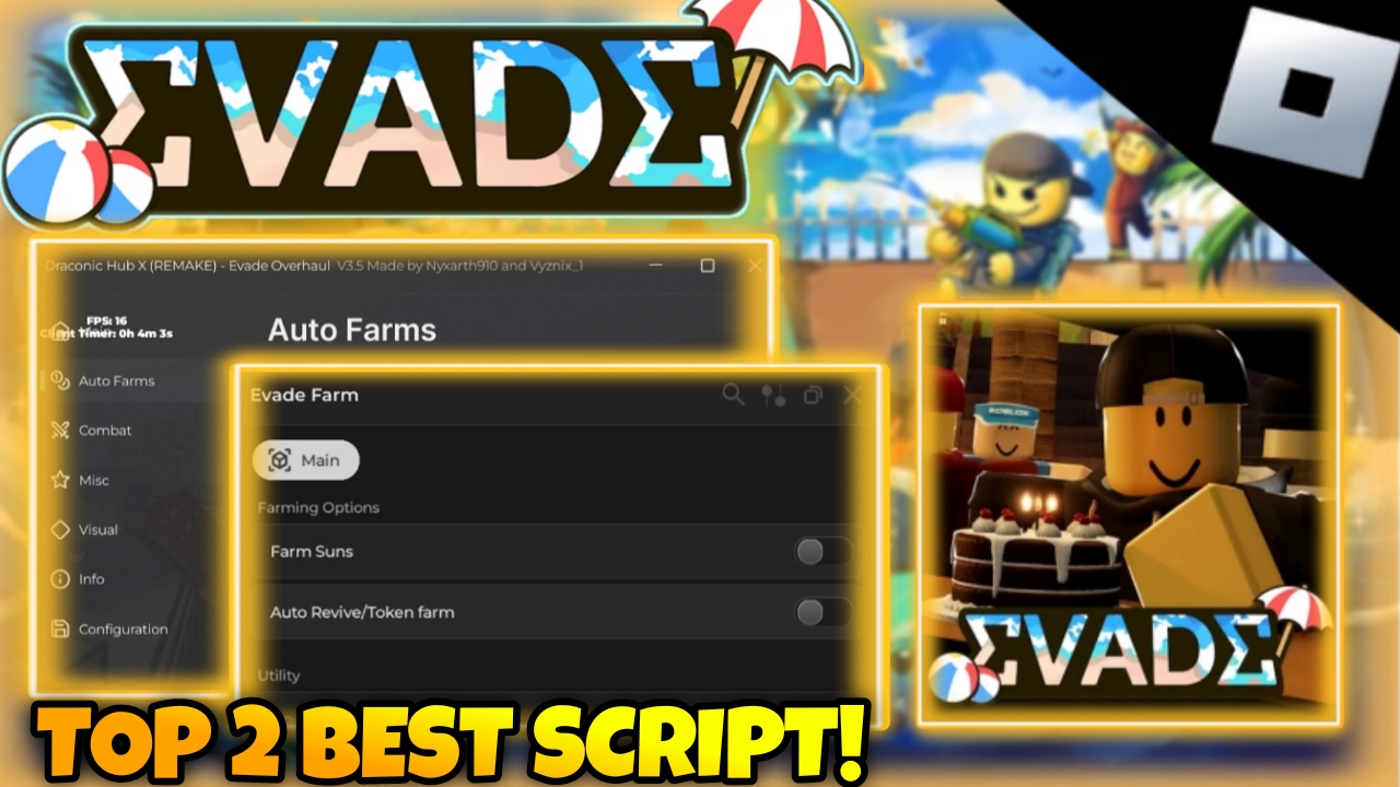 [🎂birthday🎂]Roblox Evade|Top 2 Best script Auto farm|Money,tickets,afk|draconic Hub|*FREE*