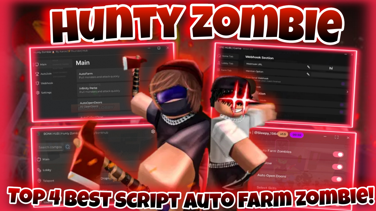 [OP!]🧟Roblox Hunty Zombie🧟|Top 4 best script auto farm zombie|Thunder & Type & Bonk & astral|*FREE*