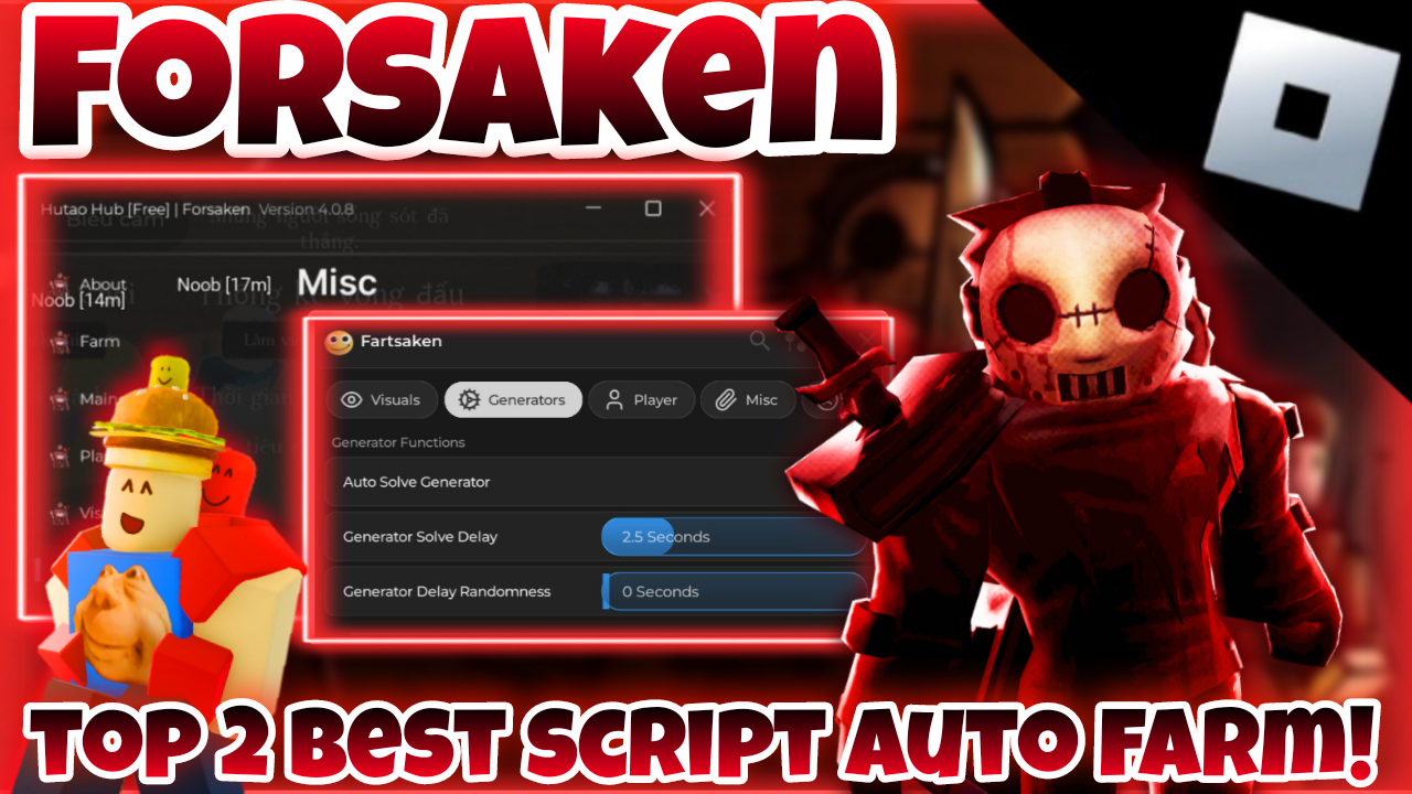 [SLASHER🔪]Roblox Forsaken|Top 2 best script auto farm|Hutao & Fartsaken|Anti Ban & Kick|OP|*FREE*