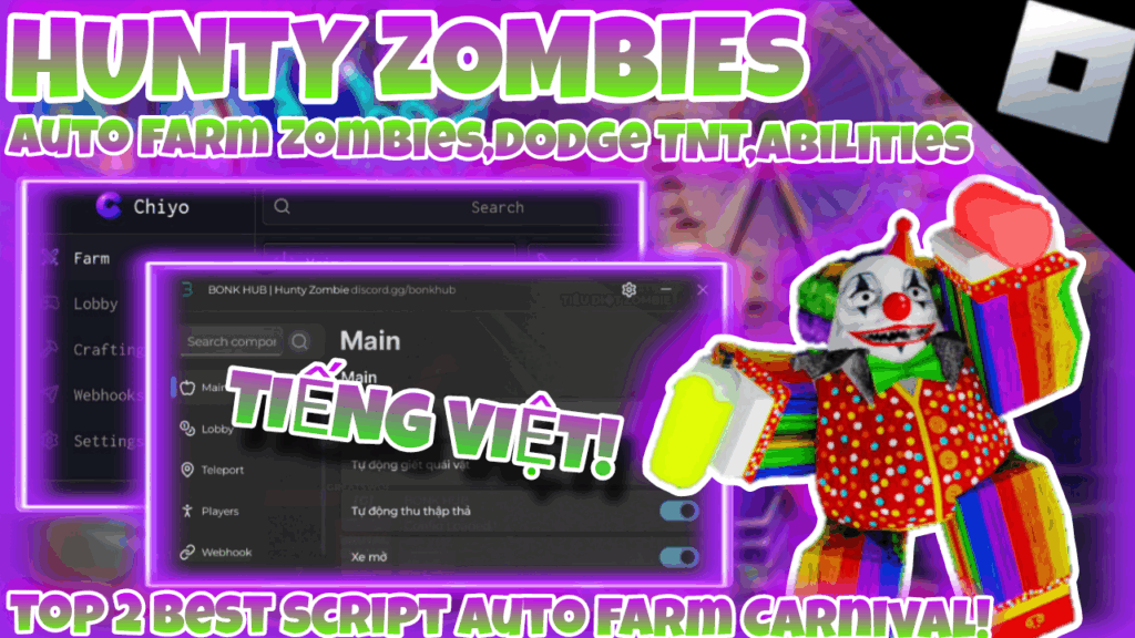 [UPDATE 3]🎪Roblox Hunty Zombies🎪|Top 2 best script auto farm canrival|Auto farm zombie,dodge TNT|*FREE*