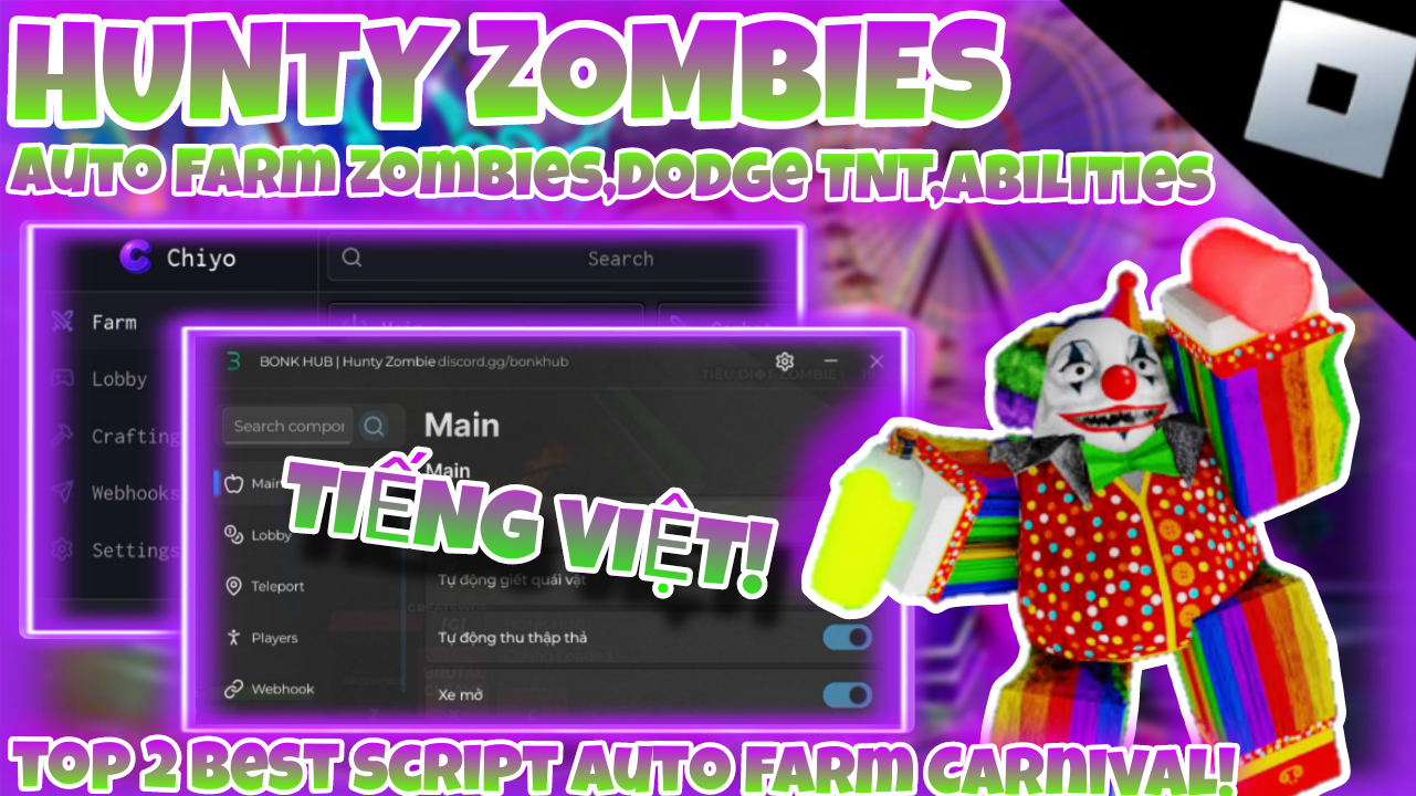 [UPDATE 3]🎪Roblox Hunty Zombies🎪|Top 2 best script auto farm canrival|Auto farm zombie,dodge TNT|*FREE*